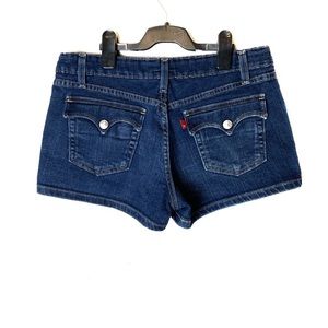 VINTAGE LEVI’s 422 denim Jean Shorts low-rise dark blue flap button back pockets